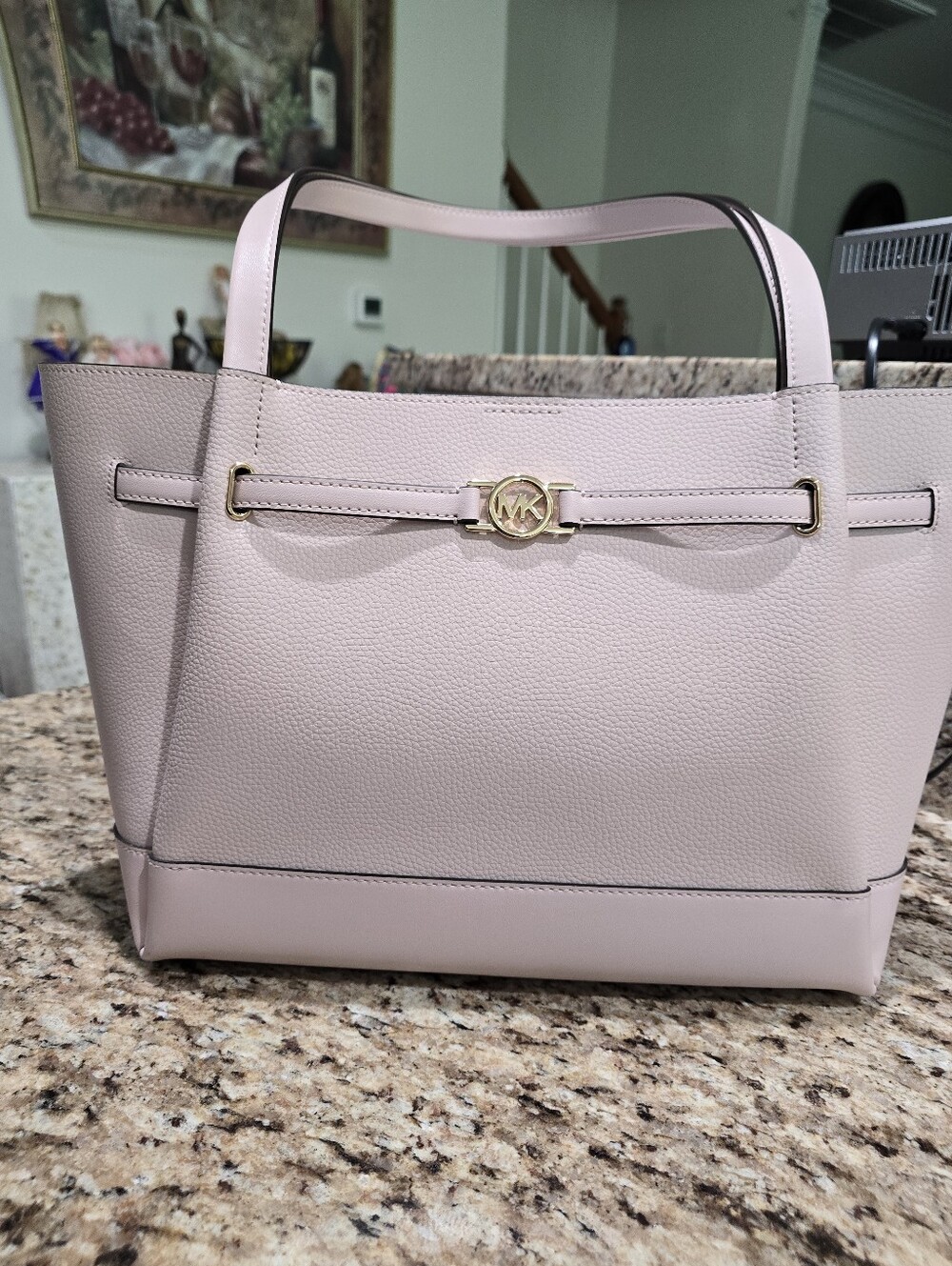 Michael Kors Reed Large Belted Shoulder Powder Blush Peebled Leather